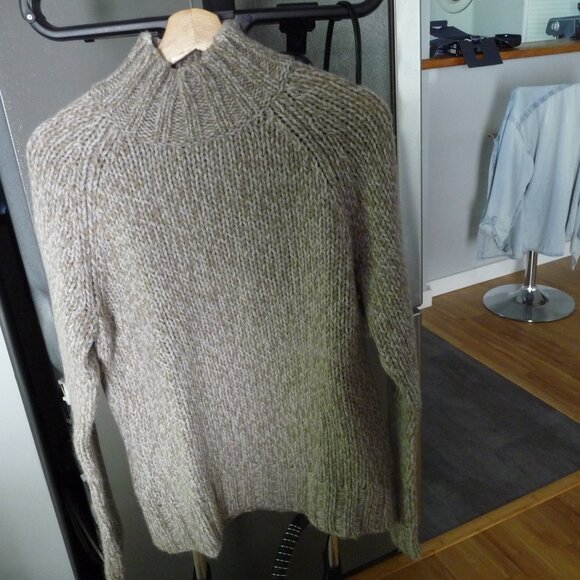 EAGLES EYE ALPACA WOOL BLEND MOCK NECK GREY/BEIGE CHUNKY SWEATER SIZE LARGE - Picture 1 of 7